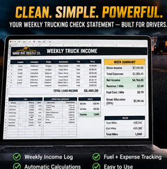 Weekly truck income and expense tracking spreadsheet