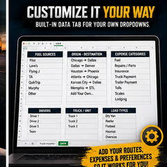 Custom data tab for trucking income and profit tracker