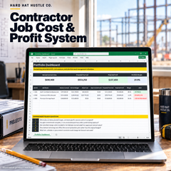 Illustrative product-in-use mockup of Contractor Job Cost & Profit System, based on its actual workbook worksheet.