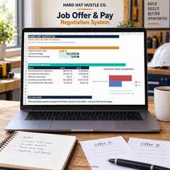 Illustrative product mockup showing the Job Offer & Pay Negotiation System's side-by-side Job A and Job B comparison on a laptop.